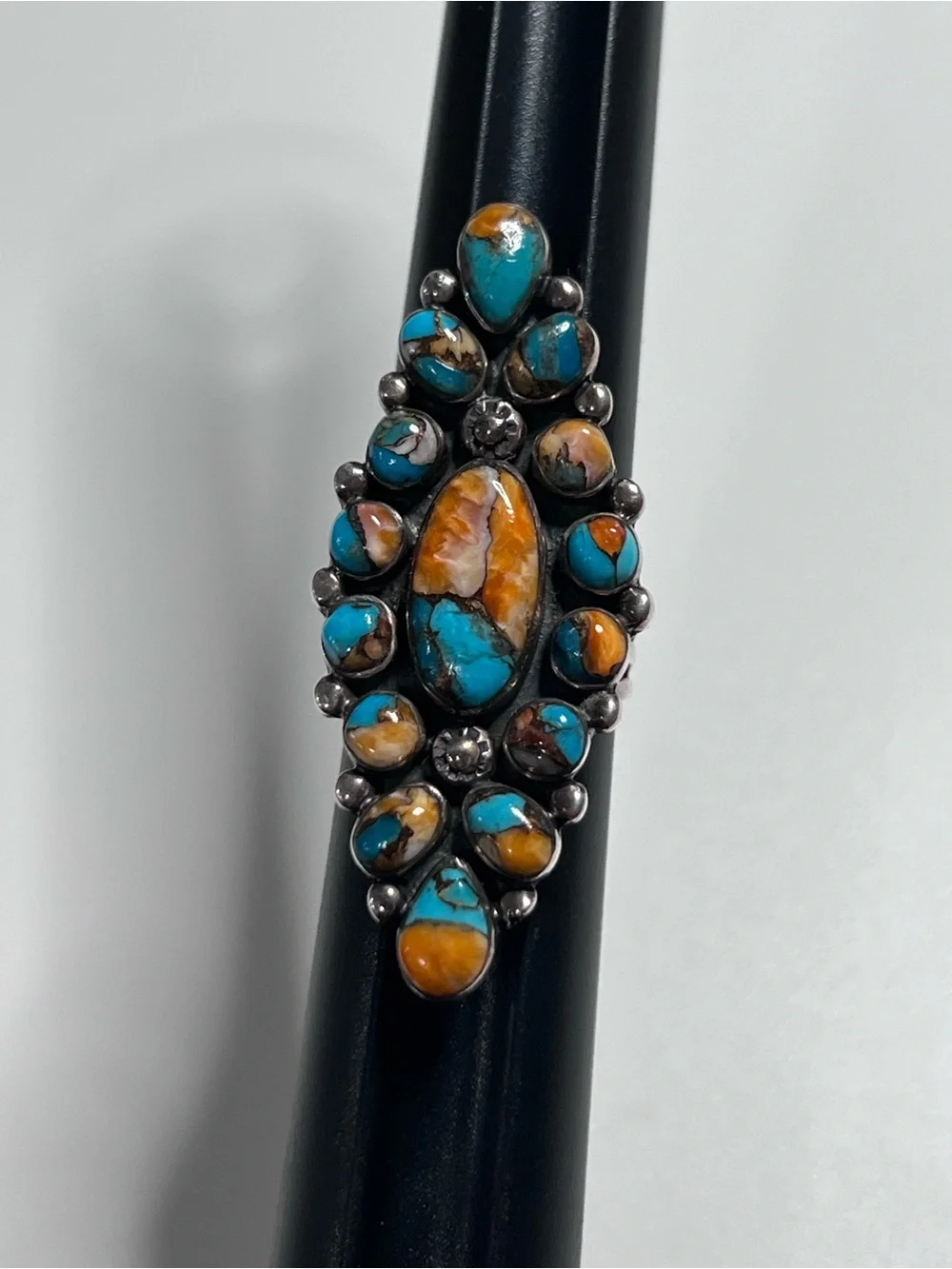 925 Sterling Silver Multi-Stone Turquoise Cluster Ring Southwestern Style Size 6